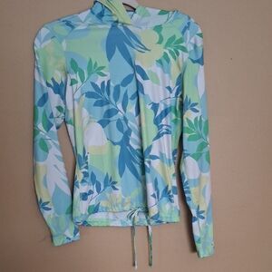 Columbia Women's Long-Sleeve Floral Hooded Sun Shirt - Blue & Green Floral  XSM